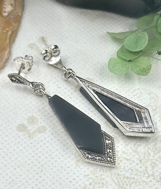 The Silver Marcasite Earrings (Black)