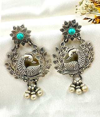 The Exotic Silver Peacock Earrings