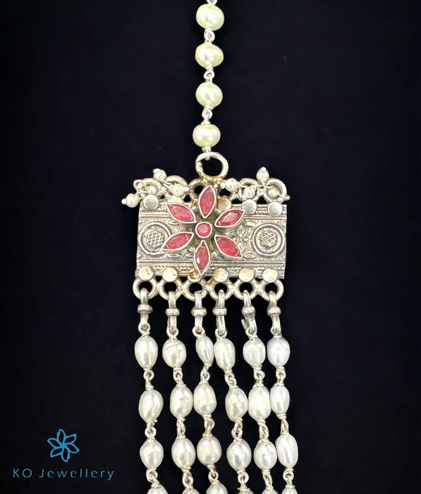The Meghaja Silver Layered Pearl Necklace (Oxidised)