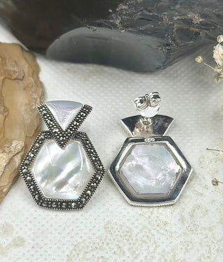 The Hexagon Silver Marcasite Earrings (Mother of pearl)