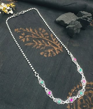 The Silver Gemstone Necklace (Red/green)