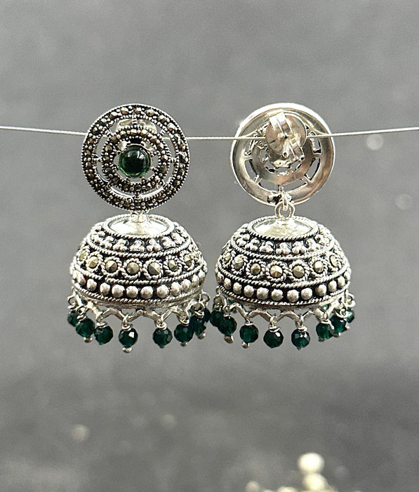 The Green Silver Marcasite Jhumkas