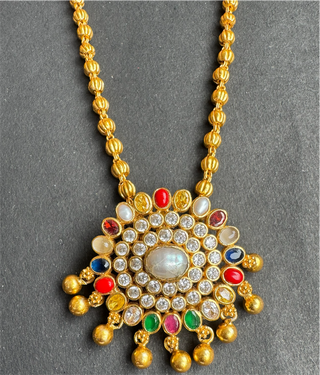 The Yajata Silver Navratna Pendant & Earrings