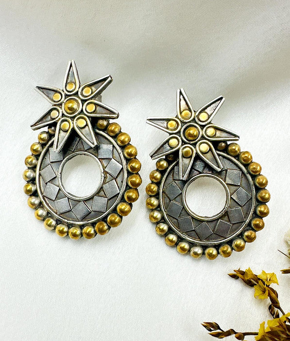 The Star Silver  Two tone Earrings