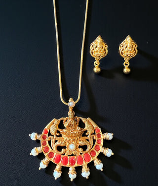 The Bhautika Lakshmi Silver Coral Pendant & Earrings
