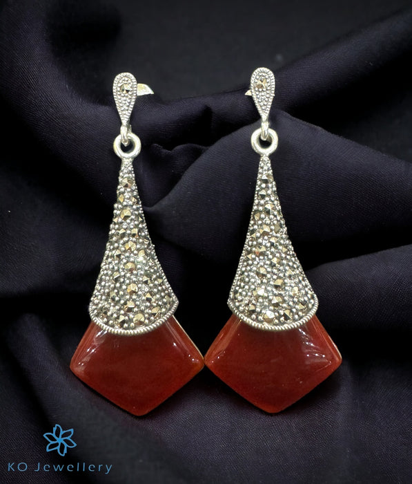 The Versatile Silver Marcasite Cocktail Earrings (Red)