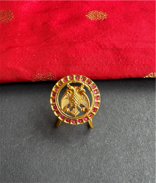 The Rujuta Silver Vanki Gandaberunda Adjustable Finger Ring (Red)