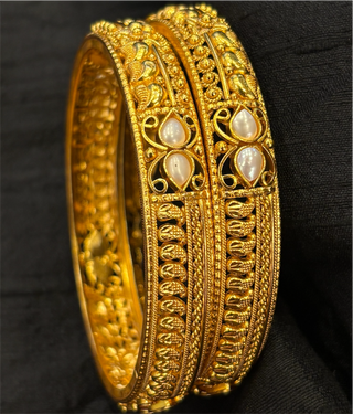 The Aaradhya Silver Pearl Filigree Bangle-Single (Size 2.2/2.4/2.6/2.8)