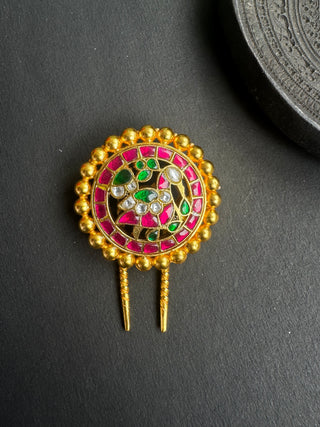 The Sikhi Silver Peacock Kundan Jadau Bridal Hair Pin