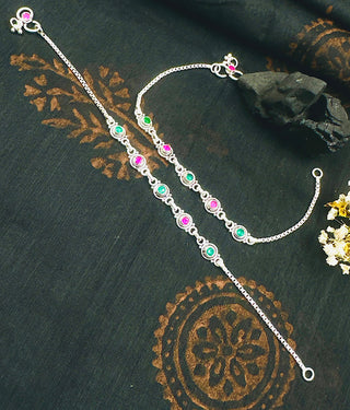 The Silver Gemstone Anklets (Red/Green)