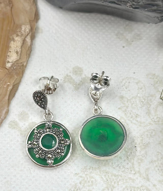 The Silver Marcasite Earrings (Green)