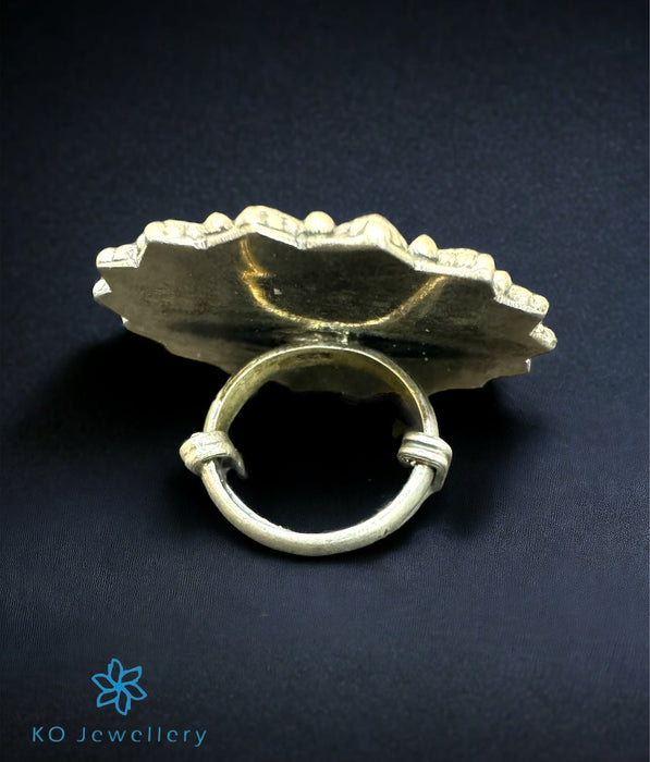 The Hritvi Silver Handpainted Peacock Open Finger Ring