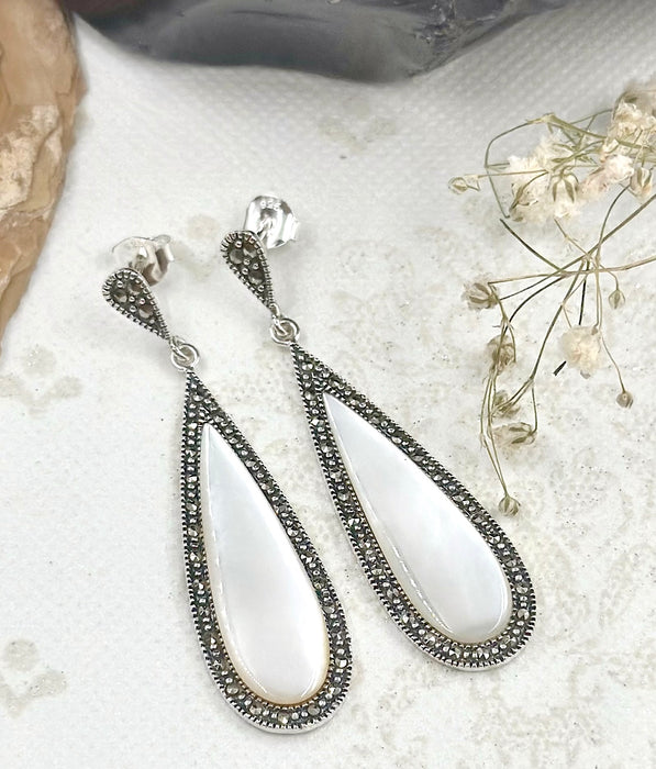 The Silver Marcasite Earrings (Mother of Pearl)