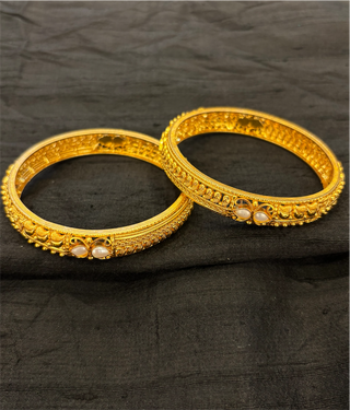 The Aaradhya Silver Pearl Filigree Bangle-Single (Size 2.2/2.4/2.6/2.8)