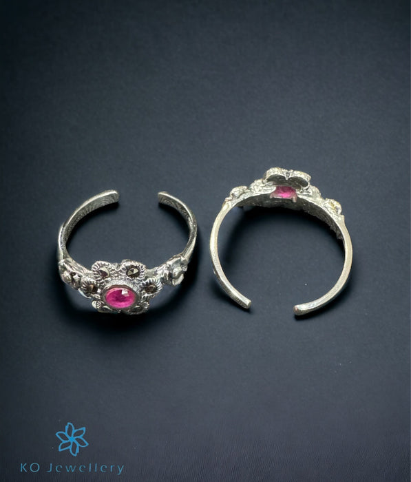 The Preet Silver Marcasite Toe-Rings (Red)