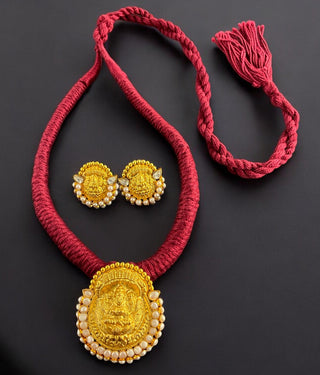 The Abhata Silver Lakshmi Pearl Thread Necklace & Earrings