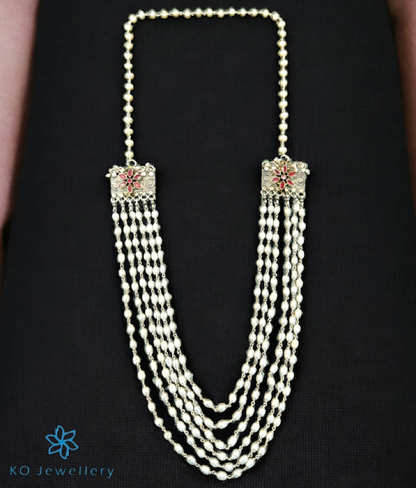 The Meghaja Silver Layered Pearl Necklace (Oxidised)
