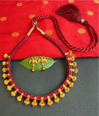 The Esha Silver Red Thread Necklace & Earrings