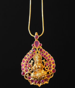 The Padmasini Silver Lakshmi Pendant & Earrings