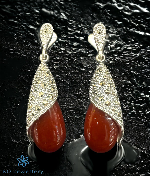 The Chic Silver Marcasite Cocktail Earrings (Red)