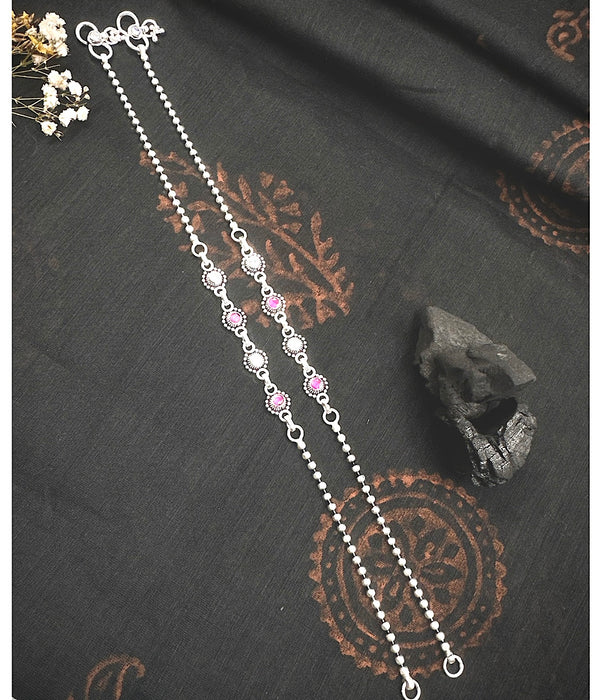 The Silver Gemstone Anklets (Red/White)