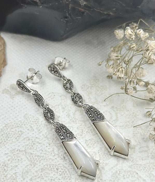 The Silver Marcasite Earrings (Mother of Pearl)
