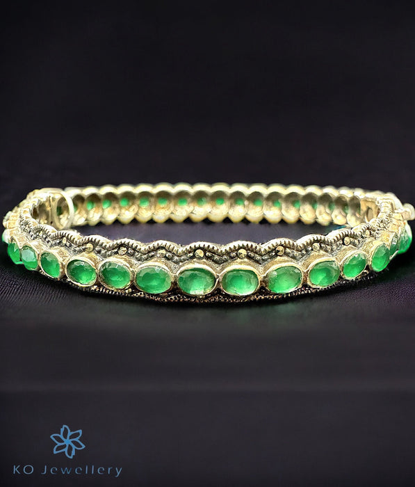 The Zylphia Marcasite Silver Openable Bracelet(Green)