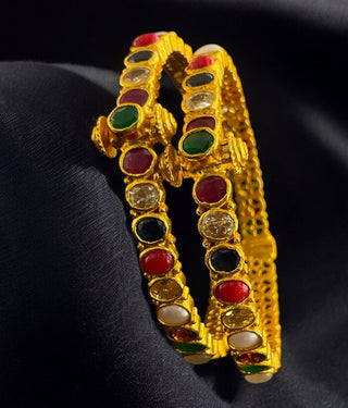 The Kripa Silver Navratna Bracelet (Size/2.2/2.4/2.6)