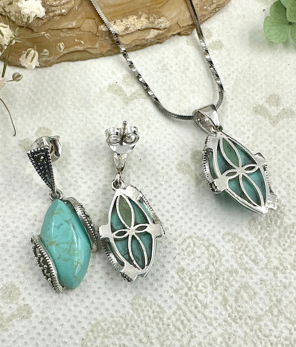 The Silver Marcasite Pendant Set (Turquoise)