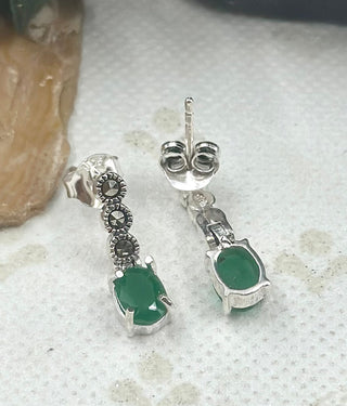 The Silver Marcasite Earrings (Green)