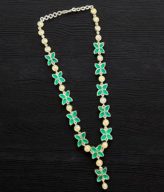 The Soha Silver Polki Necklace & Earrings (Green)