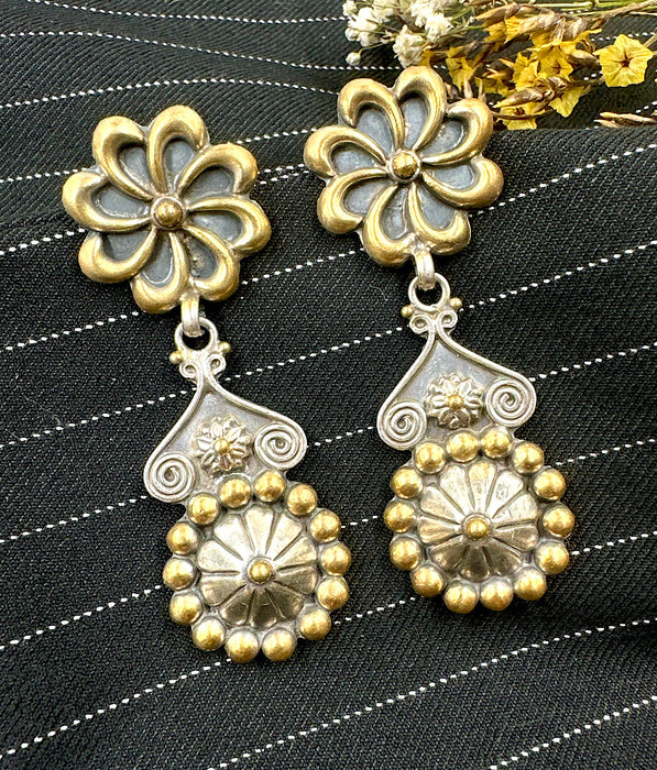 The  Ornate Two tone Silver  Earrings
