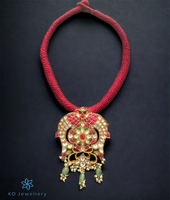The Takht Silver Jadau Thread Necklace (Red)