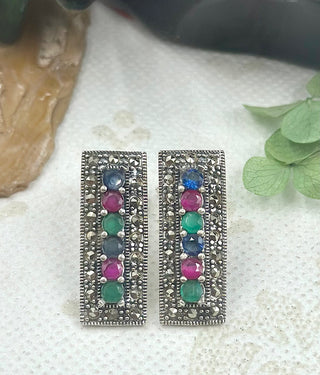 The Silver Marcasite Earstuds (Red/Green/Blue)