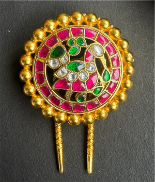 The Sikhi Silver Peacock Kundan Jadau Bridal Hair Pin