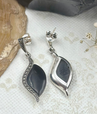 The Silver Marcasite Earrings (Black)