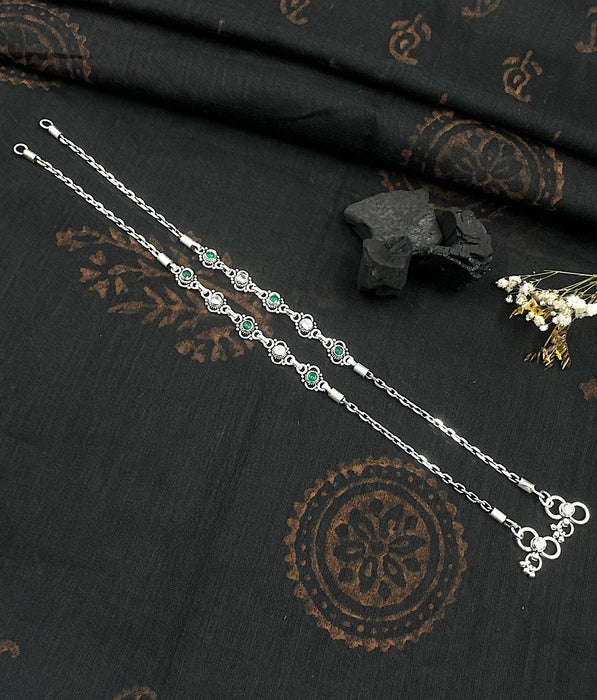 The Silver Gemstone Anklets (Green/White)