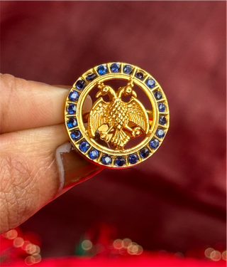 The Rujuta Silver Gandaberunda Adjustable Finger Ring (Blue)