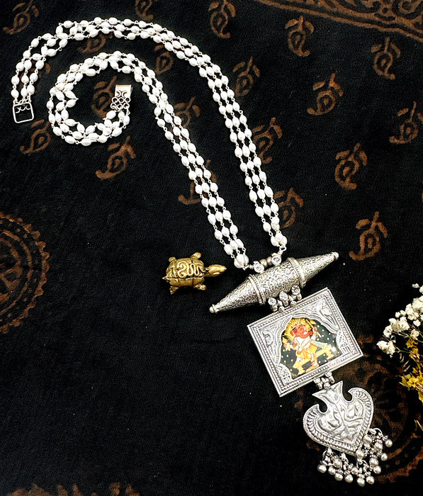 The Silver Handpainted Ganesha Necklace