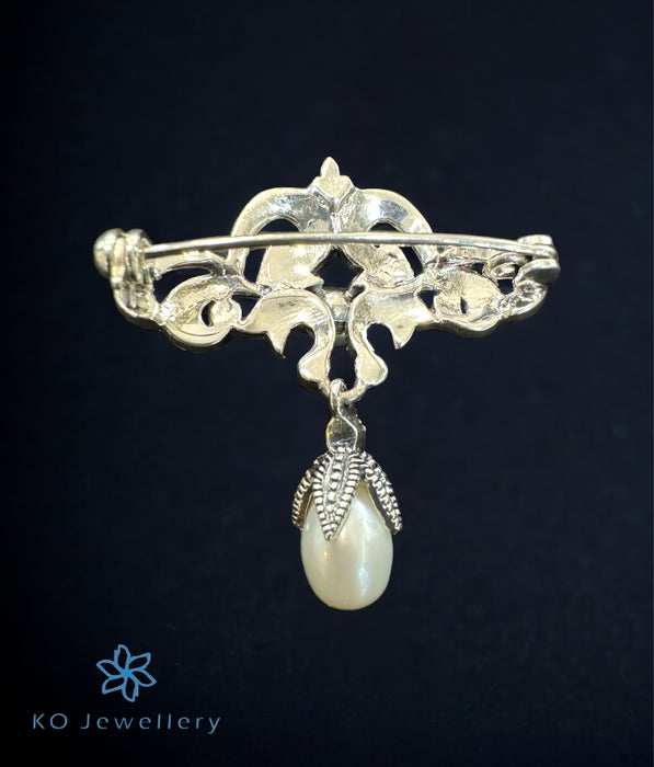 The Victorian Marcasite Pearl Silver Brooch