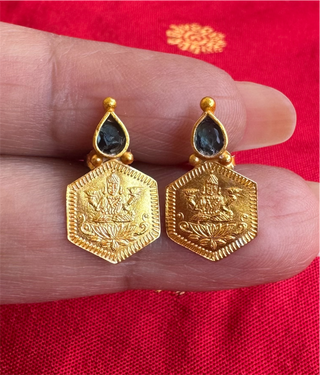 The Sadara Silver Kasu Lakshmi Earstuds (Blue)