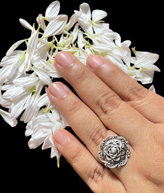 The Mandara Floral Silver Adjustable Finger Ring