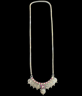 The Mudra Silver Lakshmi  Kasumala Necklace & Earrings (Oxidised)