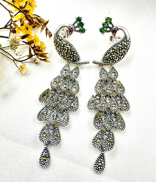 The Peacock Silver Marcasite Earrings