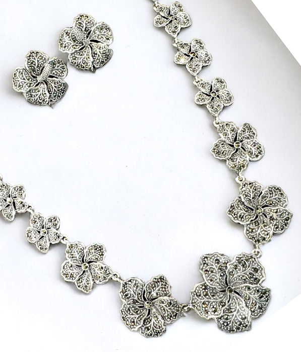 The Fragipani Silver Marcasite Necklace & Earrings