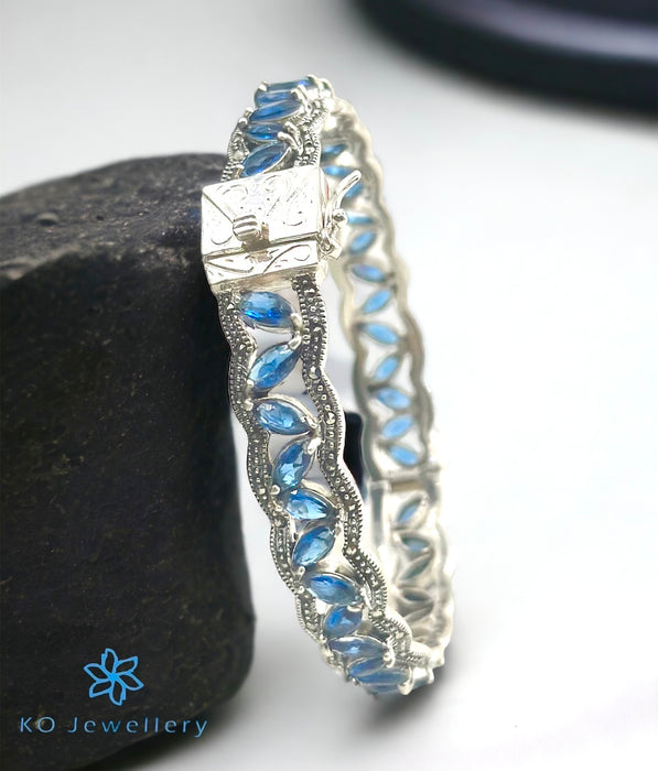 The Gemstone Sparkle Silver Marcasite Openable Bracelet (Blue)