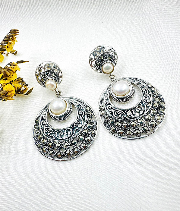 The Pearl Silver Marcasite Earrings