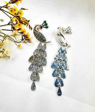 The Peacock Silver Marcasite Earrings