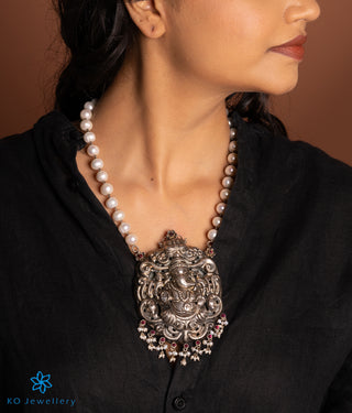 The Ganadevata Silver Ganesha Pearl Nakkasi Necklace