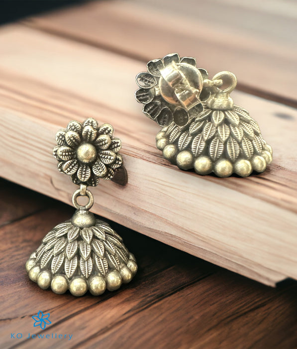 The Floral Silver Antique Jhumkas (Oxidised)